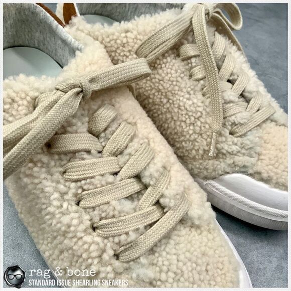 RAG & BONE STANDARD ISSUE SHEARLING LACE UP SNEAKERS IN IVORY RETRO SIZE 7.5 - Picture 5 of 15